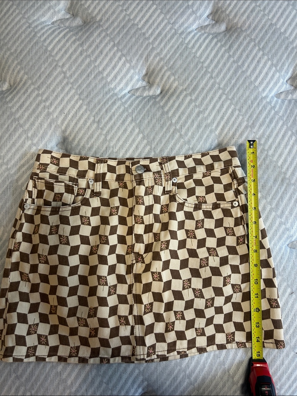 Madewell Brown & Cream Checkerboard Mini Skirt